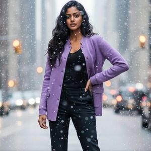 Talbots Lavender Women's Cotton Blend Sweater Jacket/Blazer Size L